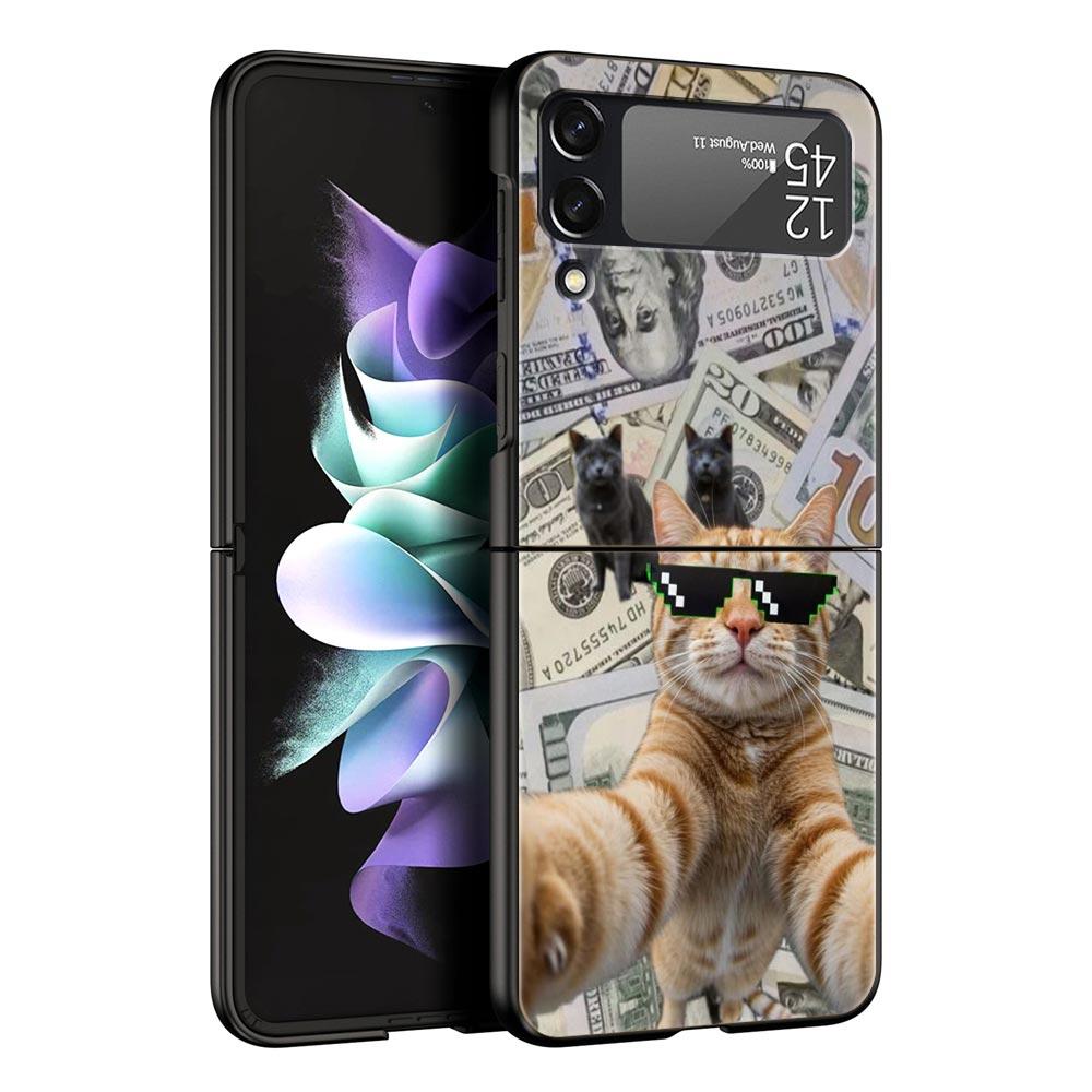 Жесткий ПК чехол для телефона Samsung Galaxy Z Flip 7 6 5 4 Черная крышка для Galaxy Z Flip 3 Складной противоударный Денежный кот Fundas Capas