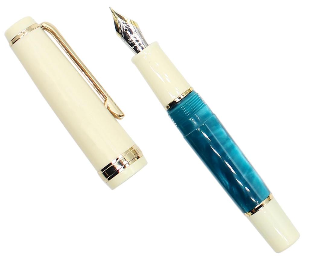 Gullor Mini Fountain Pen Gold Acrylic Pocket Dark Bent Trim, Pen, Blue, Nib.