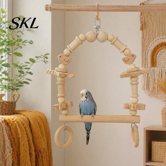 Parrot Beak Care Toy Bird Swing Perch, Wooden Blocks Chew Toy, Beaded Arch Chewing Accessory Swing, Cage for Lovebird Budgie Cockatiel Conure