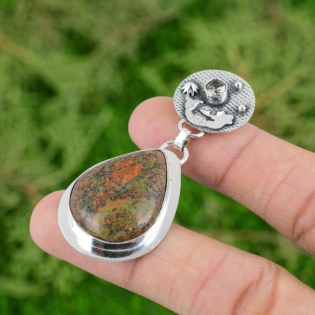 Sterling Silver Grass Garnet Stone Green Amethyst Trendy Mermaid Pendant Jewelry