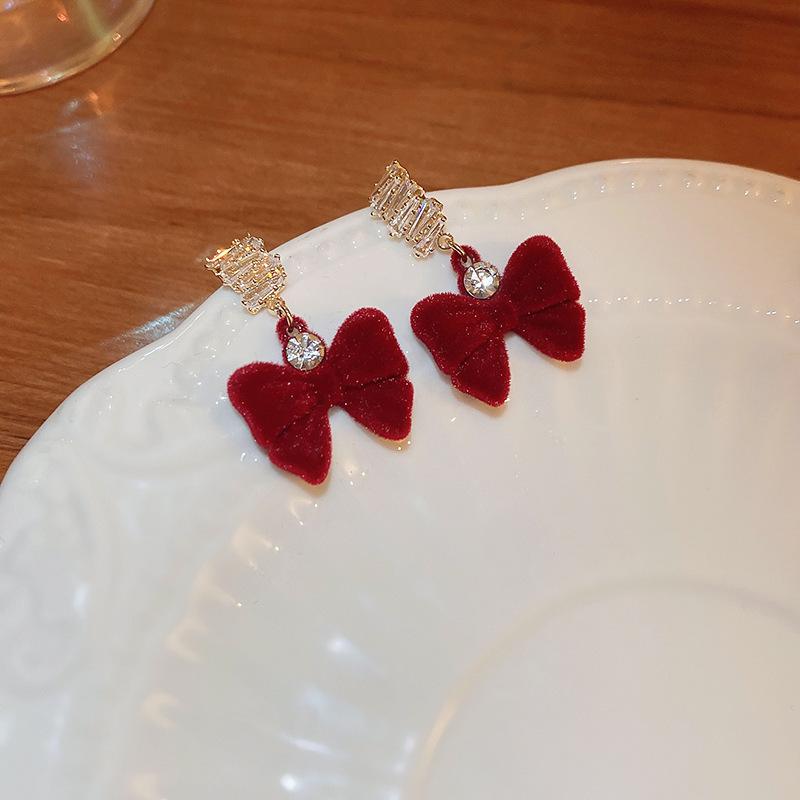 Vintage Red Flocking Earrings Collection Bow Knot Earstuds Vintage Style Earrings Jewelry Gift