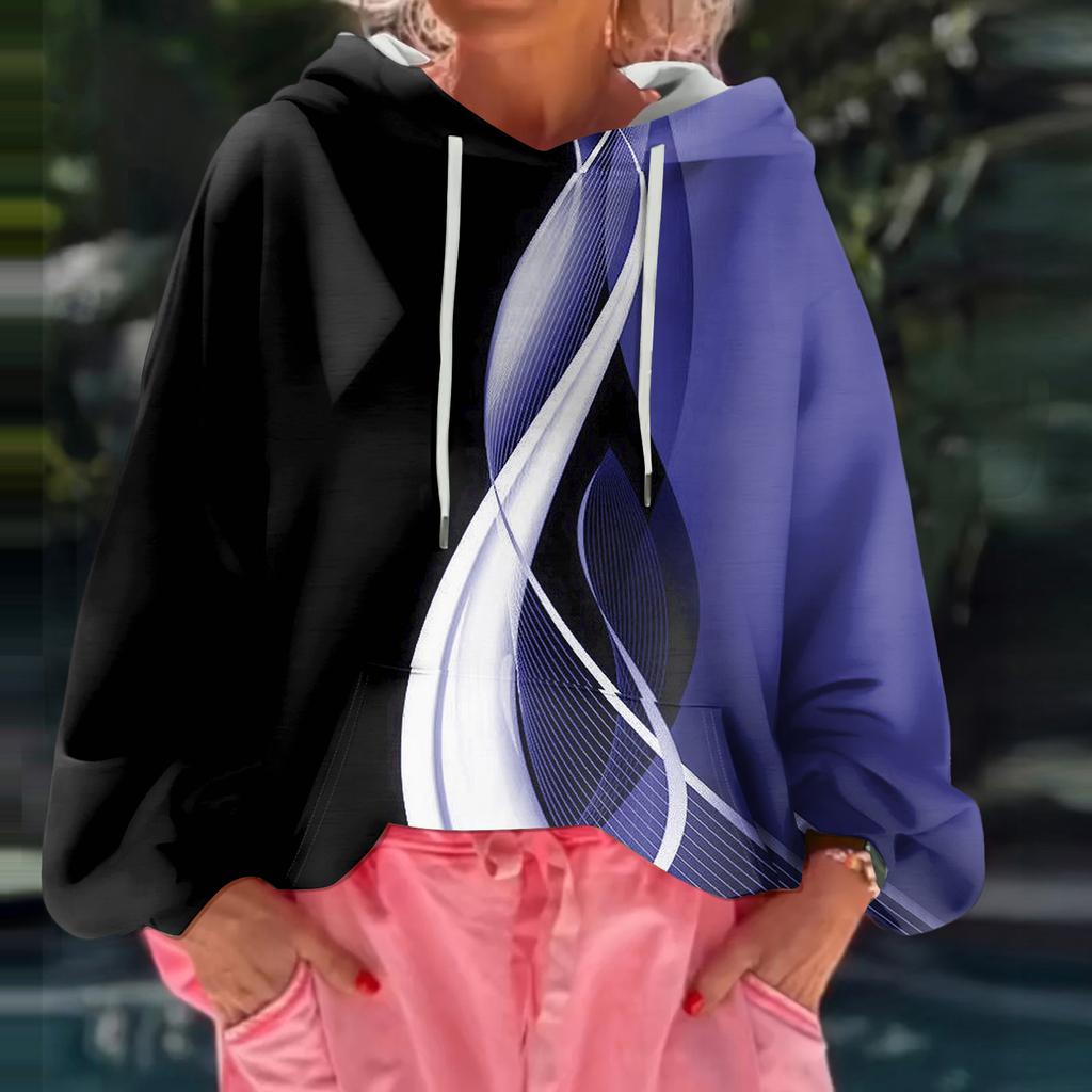 Women's Floral Print Loose Casual Long Sleeved Hooded Sweatshirt