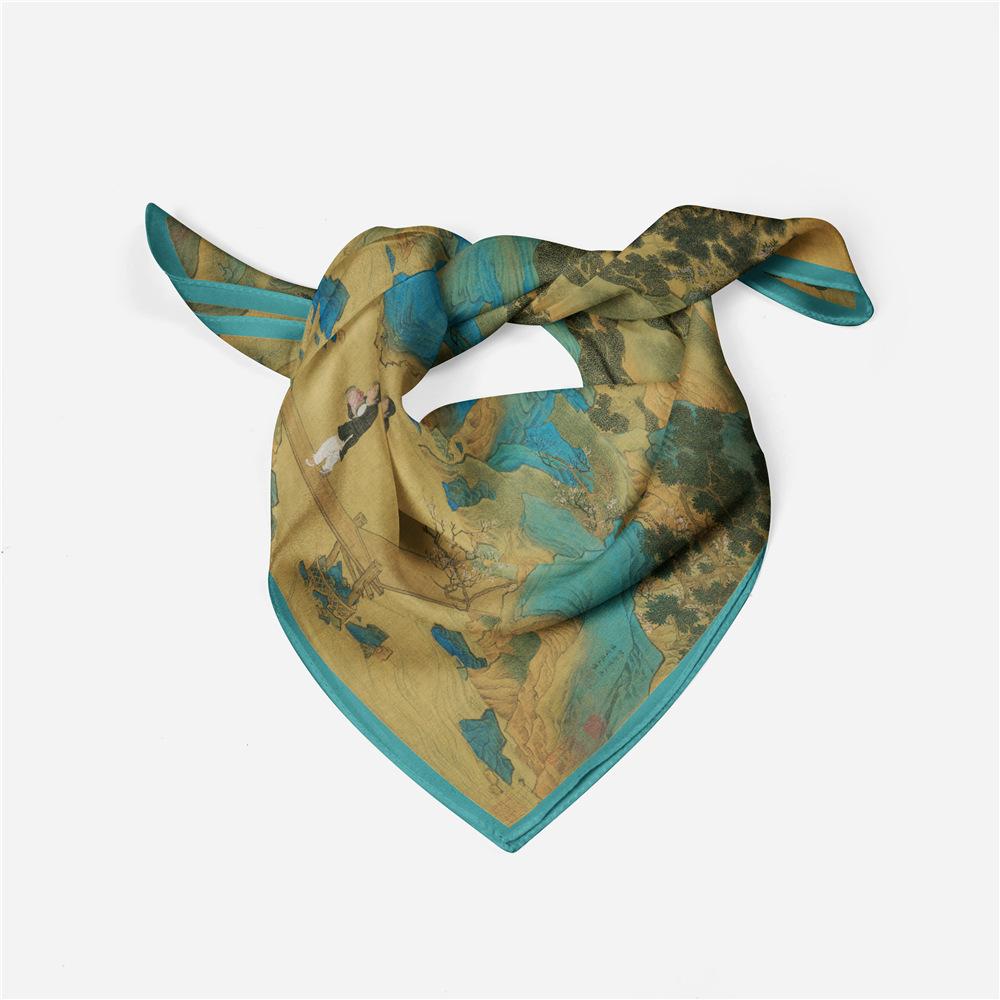 53CM Twill Silk Scarf China Style Painting Square Scarves Wraps Bandana Small Hijab Silk Foulards Tie Headband Neckerchief