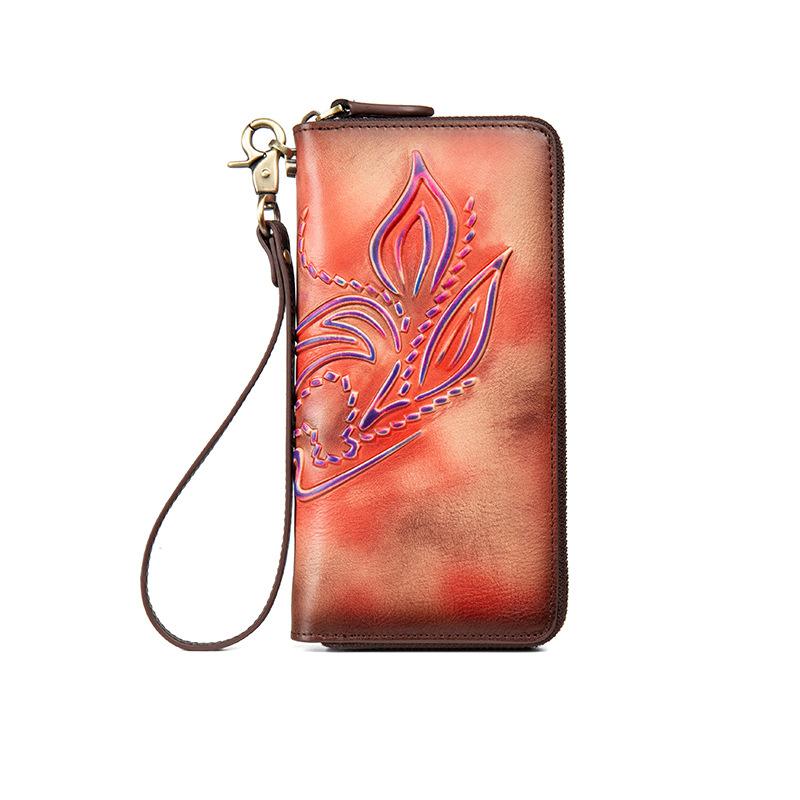 Johnature Женские кошельки из натуральной кожи в стиле ретро, ​​длинный ручной кошелек на молнии, ручной кошелек с держателем для карт, кошелек для телефона из воловьей кожи