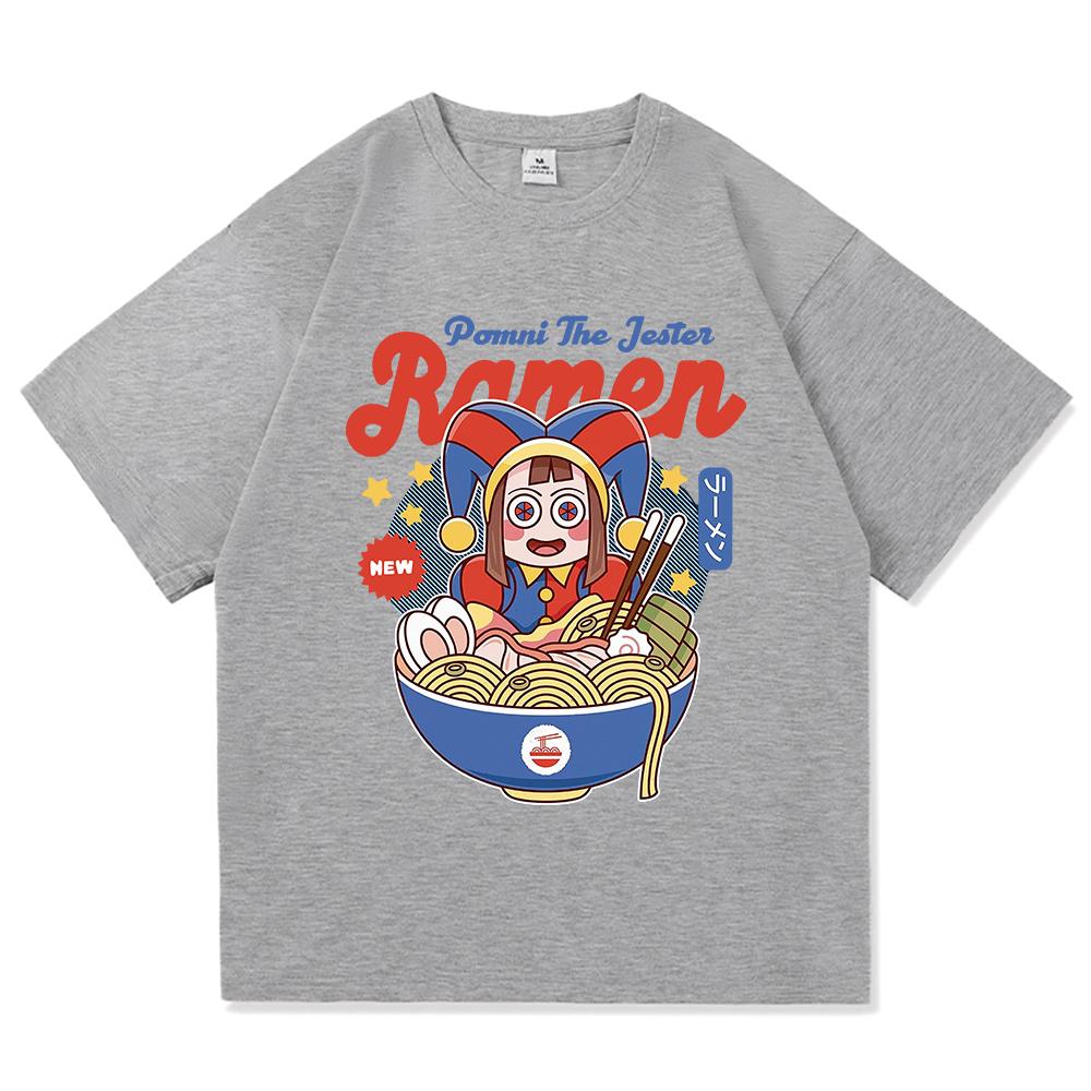 Футболка Amazing Digital Circus Jax Ramen, модная мужская, забавная, футболка Caine Pomni, унисекс, милая, кролик, лапша, хлопковые футболки, рубашки