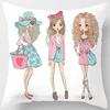 Lovely Cartoon Girl Print Pillowcase Square Girl Pattern Pillowcase Decoration Sitting Room Sofa Children's Room 45*45cm