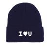 White "I Love U" Print Knit Hat Beanie, Man Cap Soft Cozy Solid Gorro Knit Cap Beanie