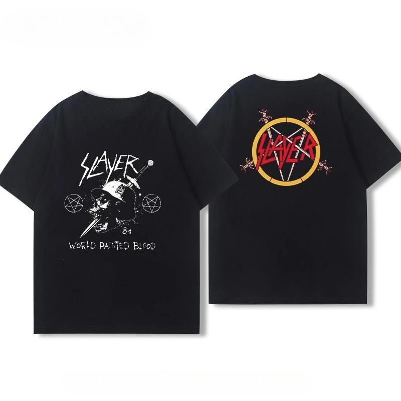 Футболка Slayer Reign in Blood Мужская Женская С коротким рукавом Ретро Группа Y2k Топы Фирменные футболки Уличная одежда Одежда Y2k Летняя Мужская футболка