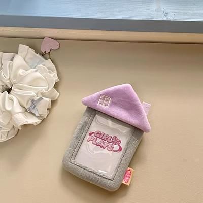 MINKYS Kawaii House Shape Fluffy 3 inch Kpop Photocard Holder Photo Card Holder Bag Pendant School Stationery