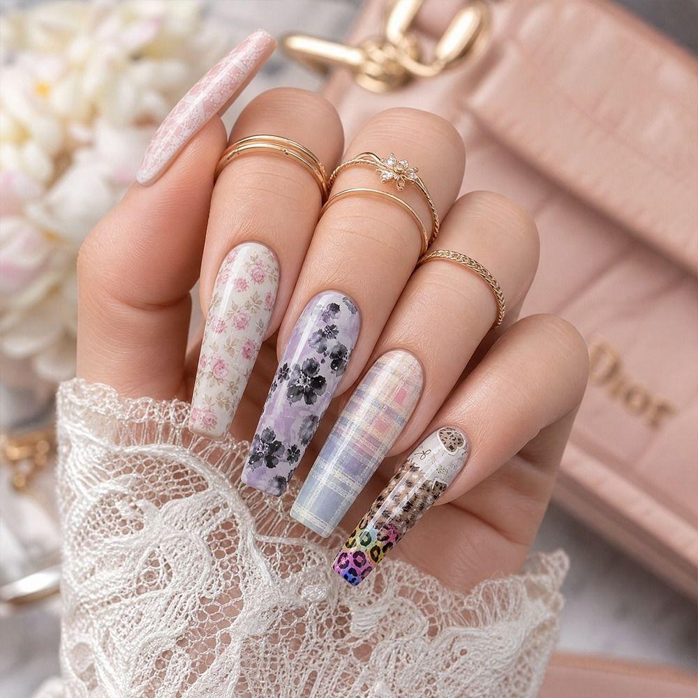 Flower Nail Foils Leopard Print Nail Art Stickers Fashion Nail Stickers Manicure DIY