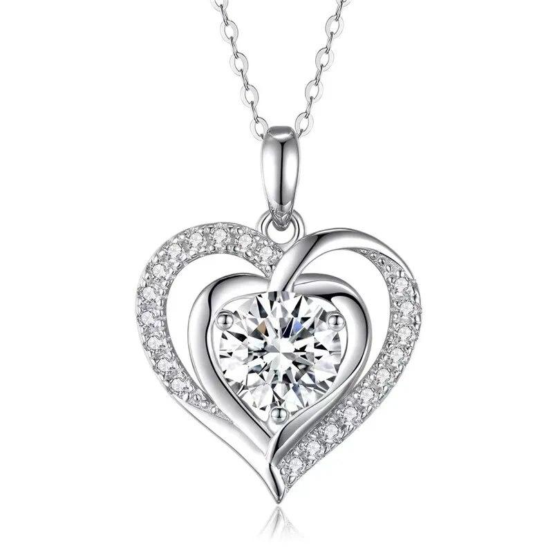 S925 Sterling Silver Moissanite 3 Carat Heart-to-Heart Necklace Clavicle Chain Fashion Niche Design Sense for Girlfriend