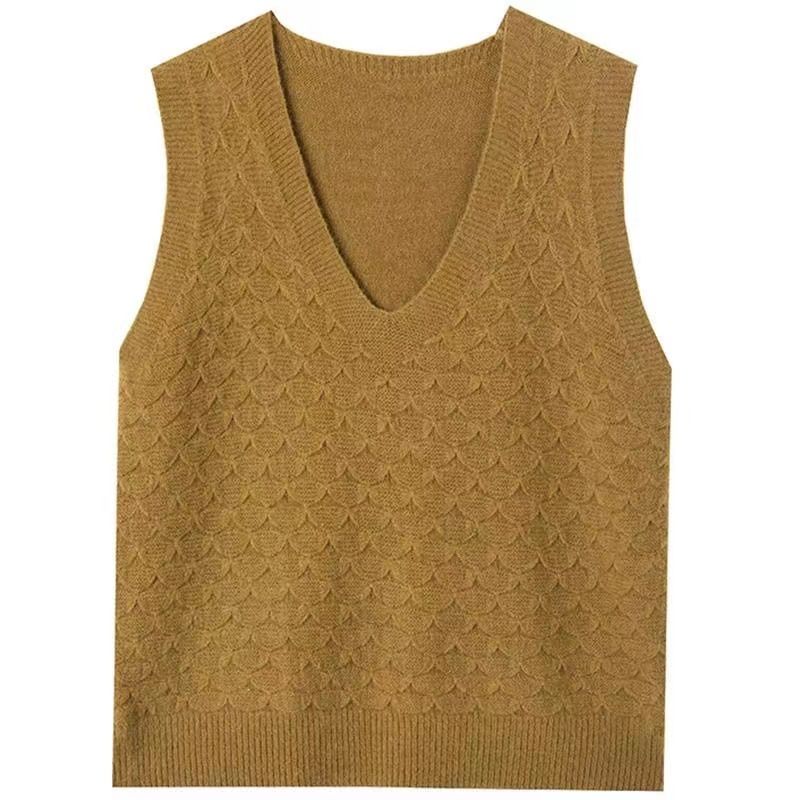 Женский свитер-жилет свободного кроя, повседневный вязаный жилет, свитер с круглым вырезом, женские топы-жилеты