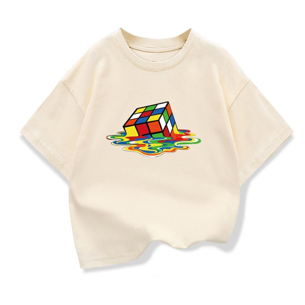 Summer Kids T-Shirt Pure Rubik's Cube Print Round Neck Boys Girls Short Sleeve Casual Cool Hip-Hop Short Sleeve T-Shirt