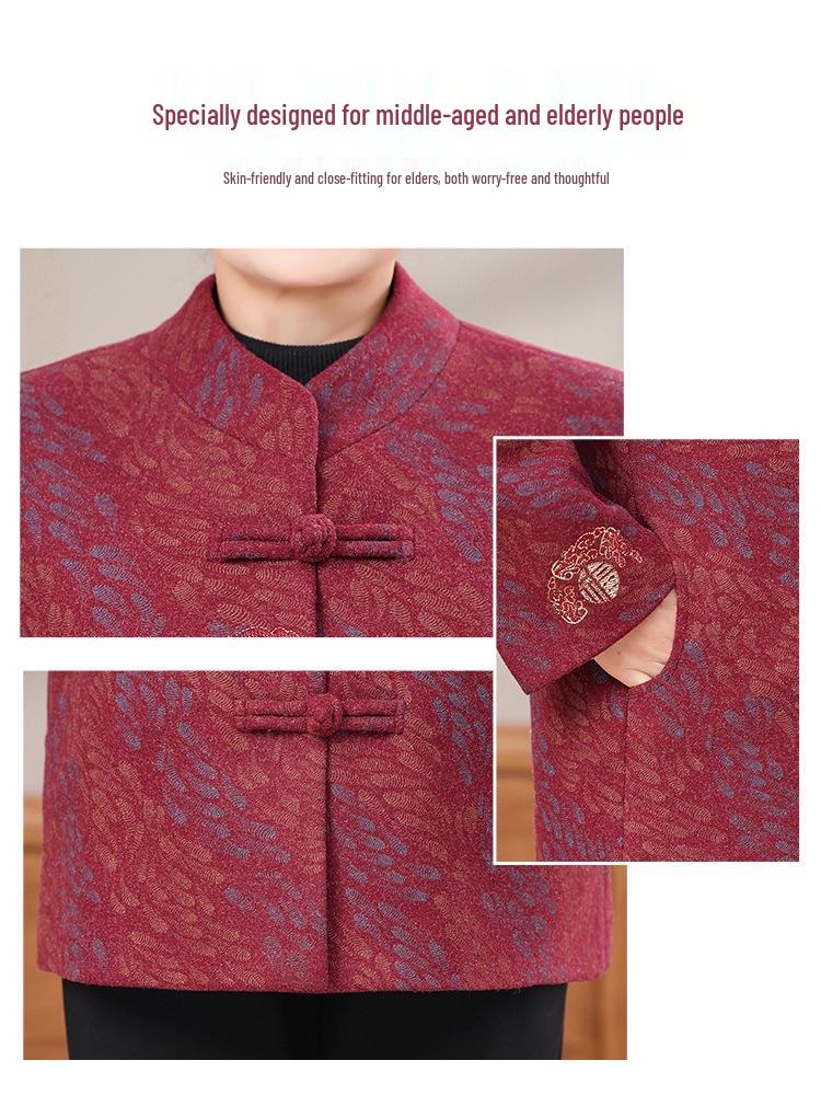 Осеннее пальто-вечернее платье в китайском стиле от бабушки - Элегантный наряд для женщин среднего и пожилого возраста