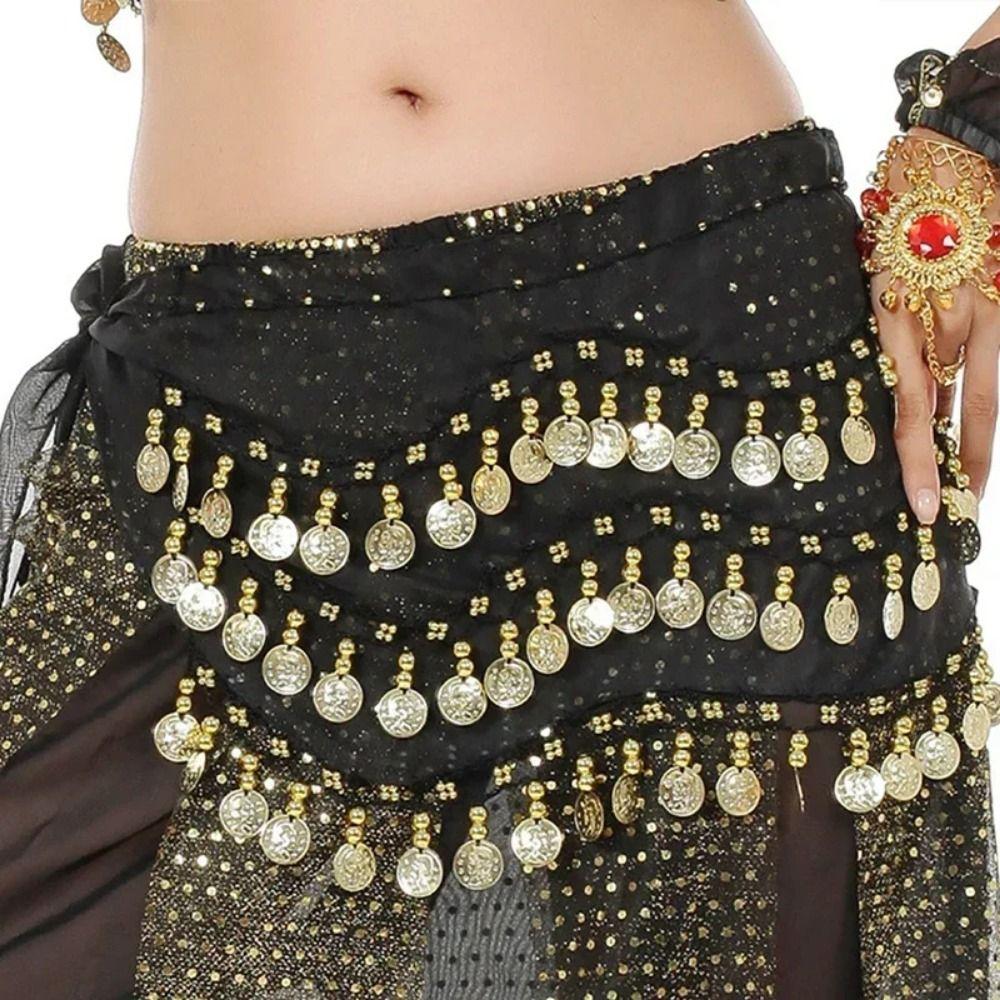Adjustable Belly Dance Hip Scarf Gold Color Coins Hip Scarf Wrap Bellydance Waist Chain  Zumba Yoga