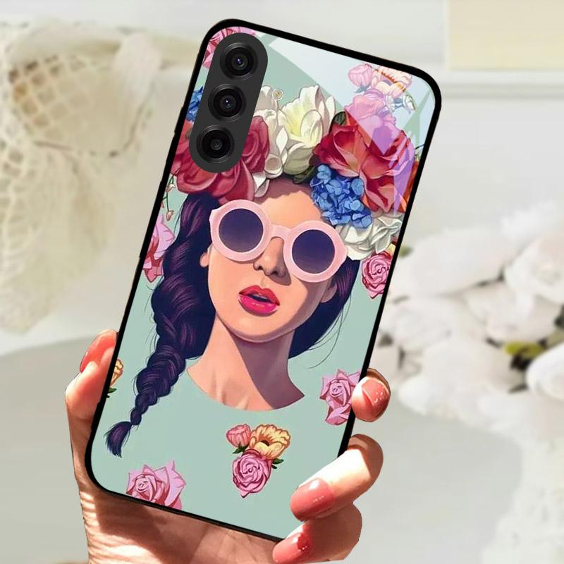 Чехол для Samsung Galaxy S25FE Модный Чехол-бампер с изображением Льва и Цветов из Закаленного Стекла Ударопрочный Защита Камеры для Galaxy S25 S 25 FE