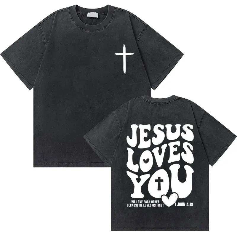 Washed Vintage Christian Jesus Graphic Tshirt Male High Quality Cotton Tshirts Men Hip Hop Gothic Oversized T Shirt Streetwear