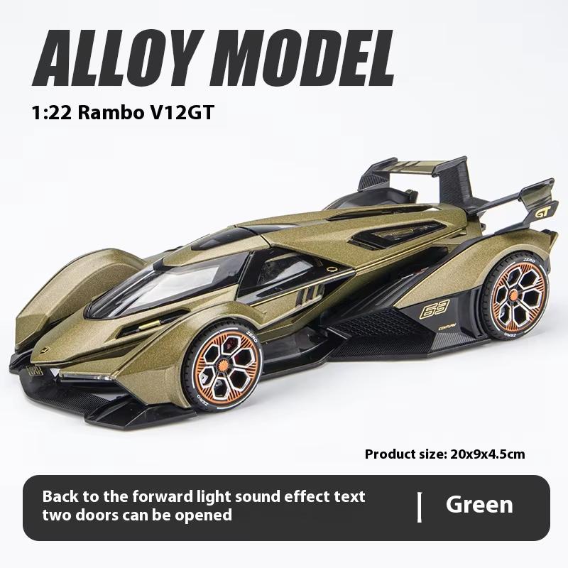 1:24 Lambo V12 GT Металлический автомобиль Сплав Спортивный автомобиль Литая модель автомобиля Звук и свет Игрушка Украшение для рабочего стола компьютера Коллекция Подарок
