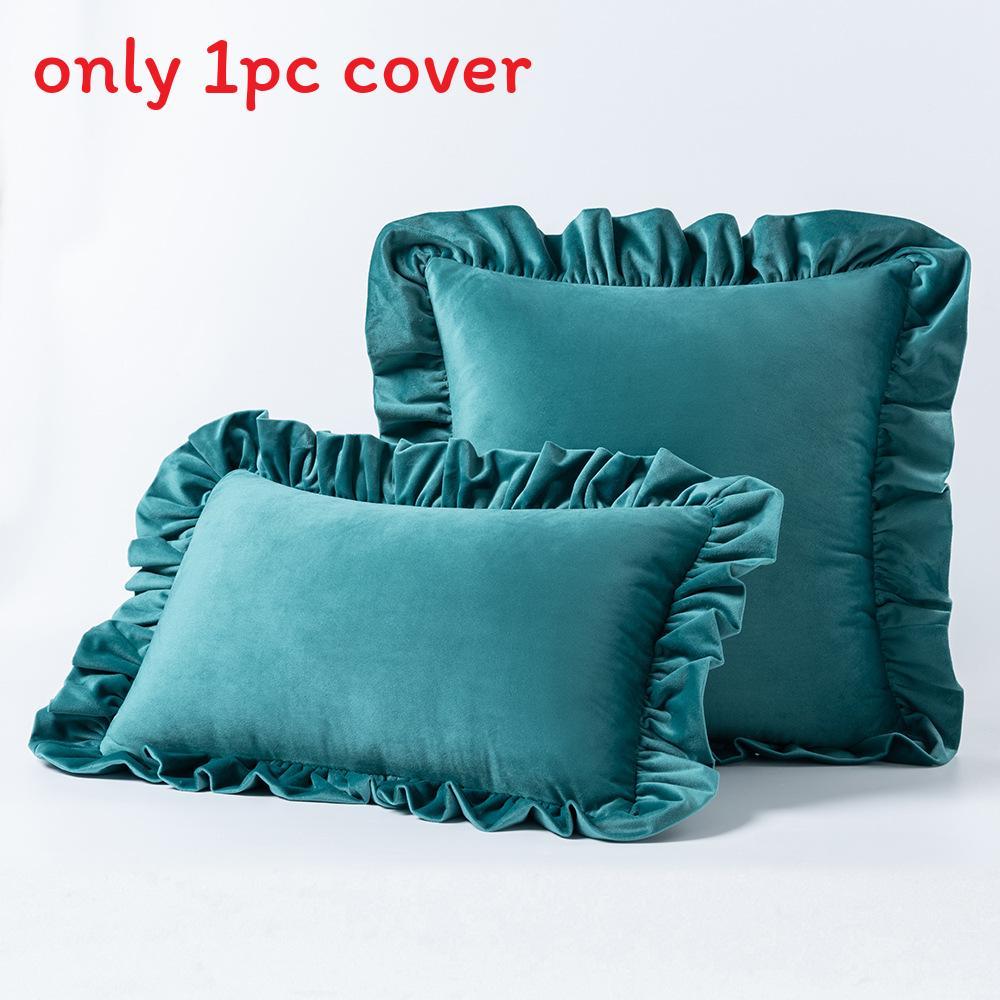 Style Velvet Throw Pillow Cover With Ruffle Edges For Living Room Decor