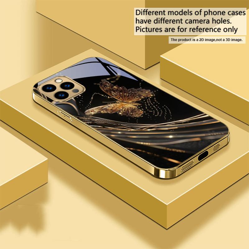 The Golden Butterfly For IPhone 17Pro Max 16 17 Pro 15 Pro 14 13 Plus 12 Mini 11Pro Max XR 16E 17Air Golden glass phone case