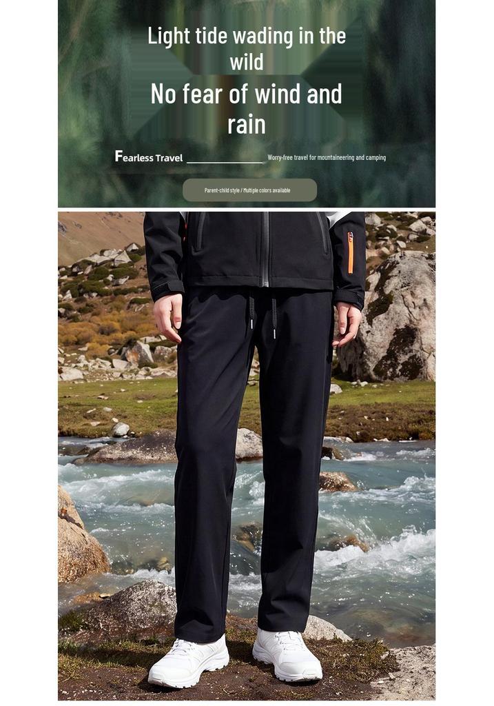 Kids' Spring/Autumn Softshell Hiking Pants, Windproof & Waterproof, Straight-Leg, Unisex for Older Children