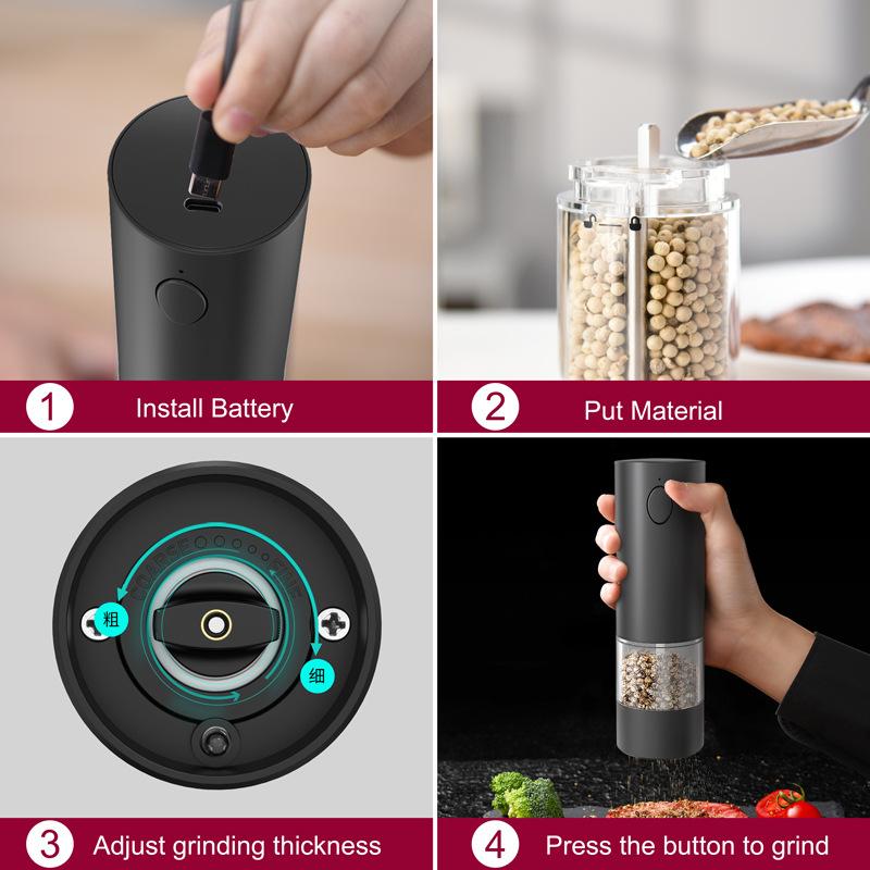 Rose Salt and Pepper Household Small Wireless Automatic Pepper Grinder