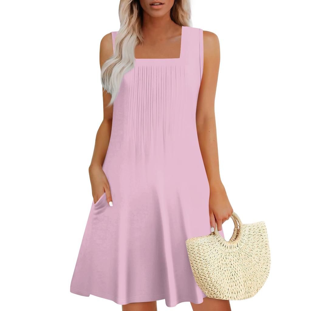 Womens Summer Dresses Loose  Sleeveless Sundresses Dress With Pockets