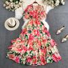 Sweet Vacation Style V Neck Speaker Short Sleeved Chiffon Dress 2024 Summer Multi Level Ruffled Edge Cake Long Dresses