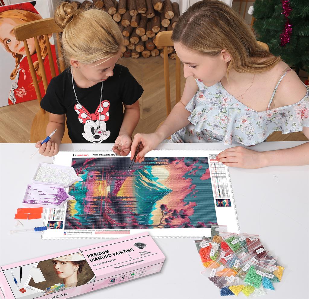 HuaCan Алмазная картина DIY Kit Ландшафтная картина Полная круглая дрель Мозаика Ночной вид Картины Вышивка Домашний декор