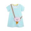 In-Stock Girls' Summer Dress, Short-Sleeved Striped Casual Dress with Bag for Toddlers, Breathable Summer Dress for Babies