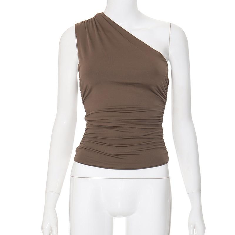 Sleeveless Diagonal Shoulder Women Vest Tops 2024 Backless Casual T-shirt Woman Solid Color Slim Fit Simple Tee Shirt 30618