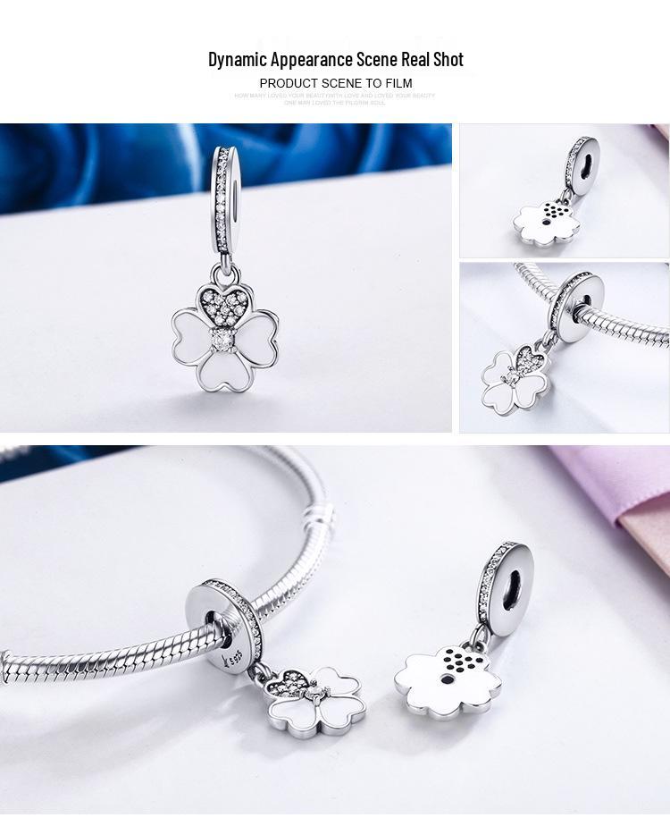 European-American Style DIY S925 Silver Lucky Clover Bracelet with Four-Leaf Clover Pendant (SCC259)