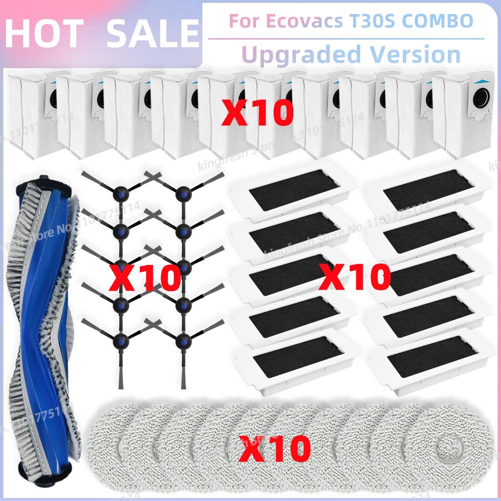 Fit For (Ecovacs T30S / T30S AI / T30S COMBO / T30S PRO / T30S PRO OMNI) Parts Main Roller Side Brush Filter Mop Cloth Dust Bag