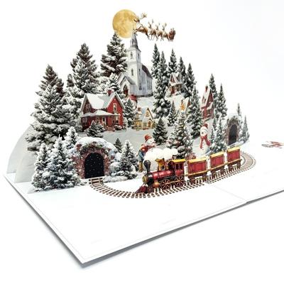 С конвертами 3D Рождественская открытка Складная конструкция Снежная деревенская сцена Pop-Up Рождественская открытка Праздничная поздравительная открытка