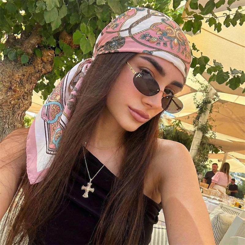 2026 Satin Square Scarf Women Paisley Hijab Elegant Print Silk Neckerchief Shawl Wraps Headband Handle Hair Accessories Bandana
