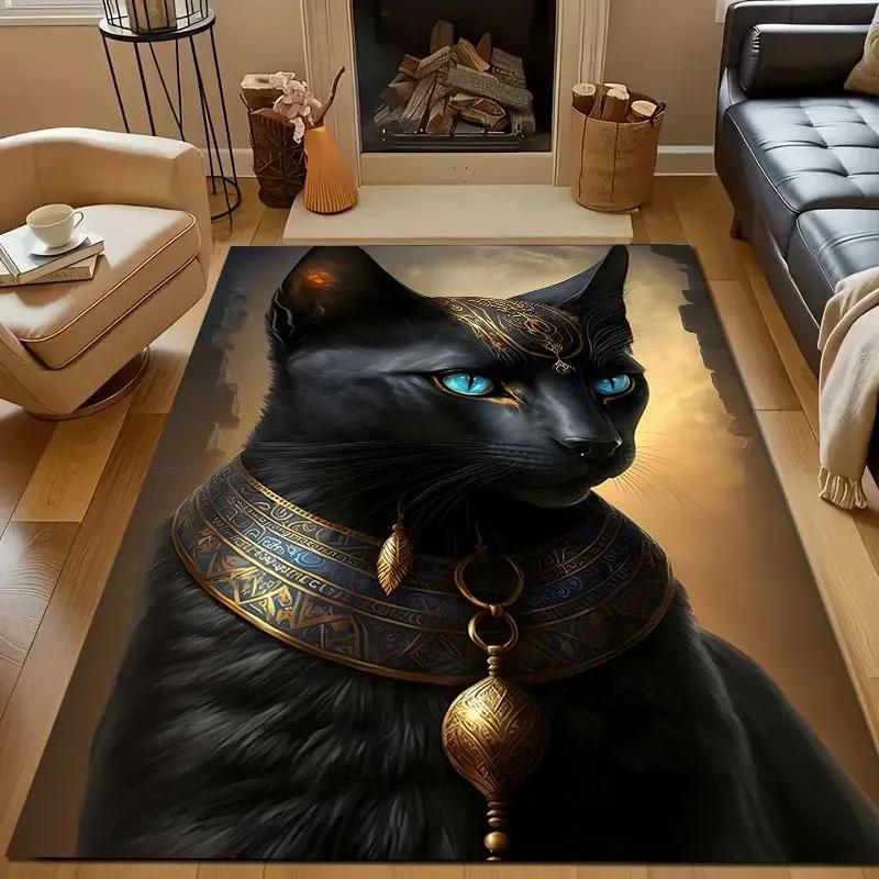 Новые полки! Египетская мифология Ковер с черным котом, Ковры для гостиной, спальни, офиса, детской комнаты, Нескользящий коврик, машинная стирка