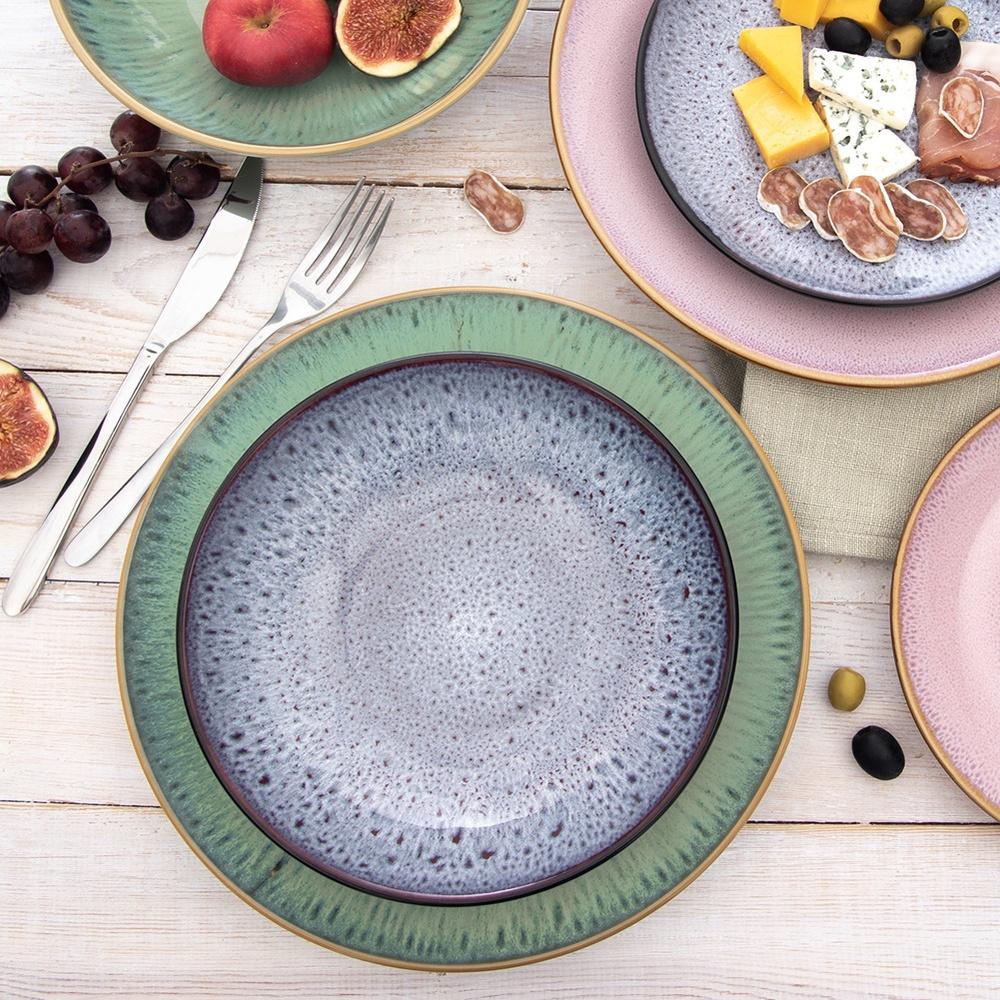 Large Flat Dinner Plate for Dinner, Ceramic, Green, 27 cm