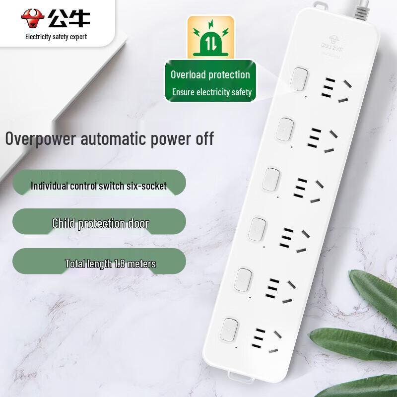 BULL GN-313 6-Outlet Individual Control Power Strip CN plug (adapter included)