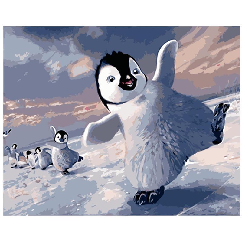 Cute Penguin On Ice Animal DIY Painting By Numbers Wall Art Picture Acrylic Painting For Home Decoration
