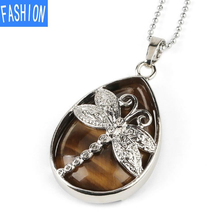 Ожерелье с подвеской в ​​форме капли из натурального хрусталя и слезами ангела в форме стрекозы, хрустальное ожерелье