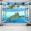 Sea Turtle Window Landscape Tapestry Wall Hanging Bohemian Psychedelic Mystery Imitation Window Home Art Decor