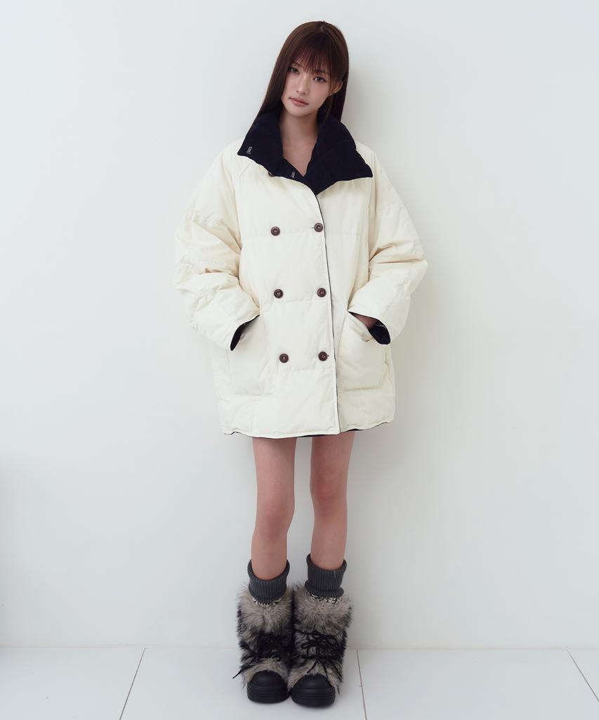 THE GREEN LAB Corduroy Color Block Padded Peacoat [Ivory]