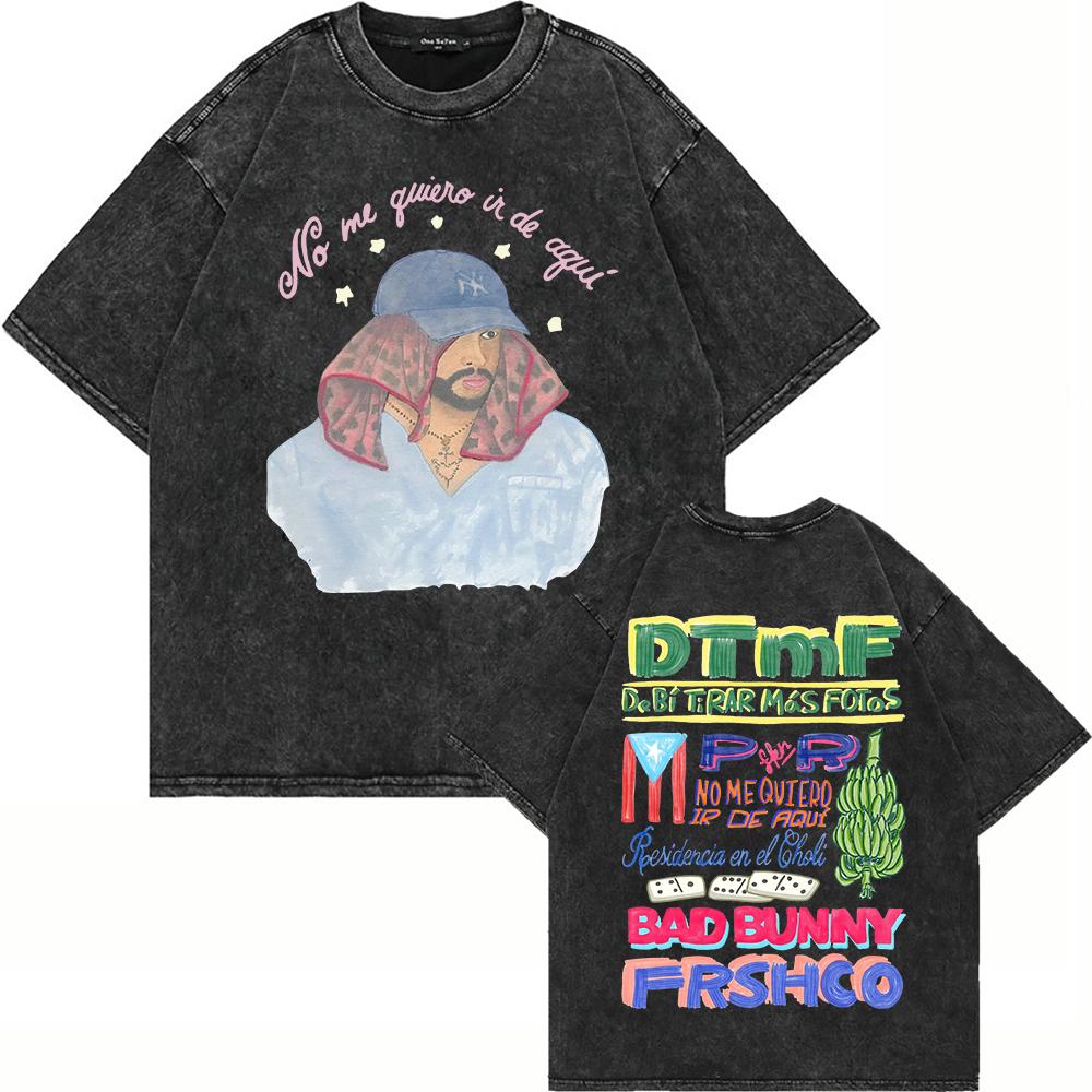 Cotton Vintage Washed Bad Bunny DTMF Residencia Tour T Shirt Men DeB TiRAR MS FOToS Tshirt Black Boxing Tees Shirts