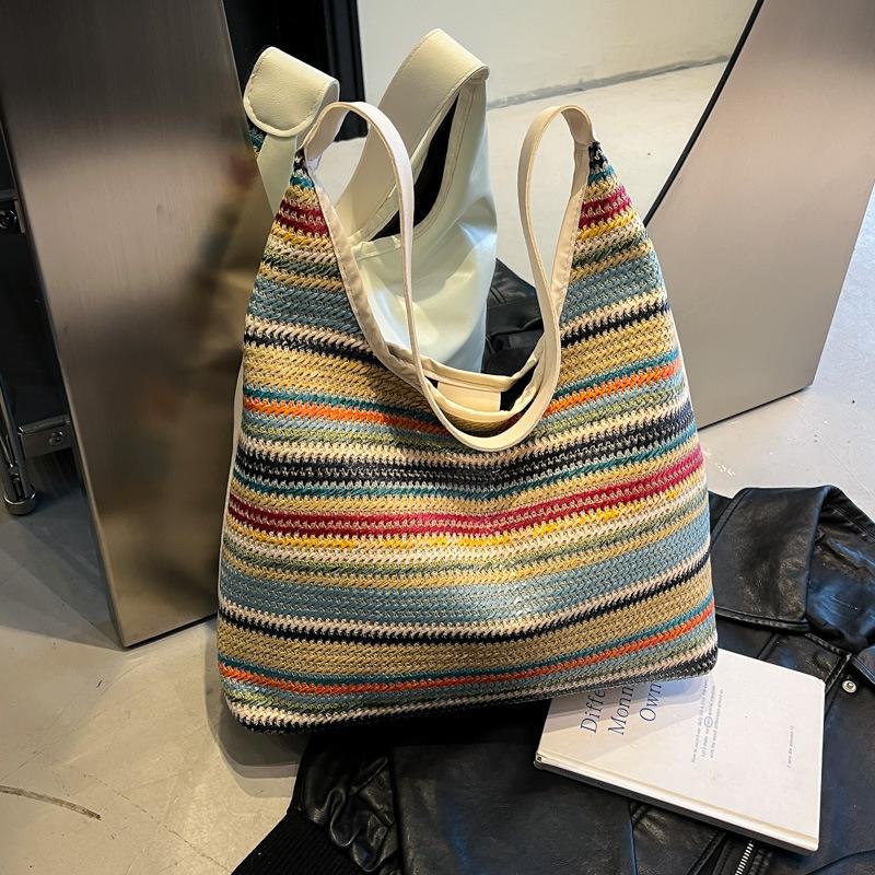 2025 new tote bag women's bag hand-woven large-capacity handbag simple trendy shoulder messenger bag