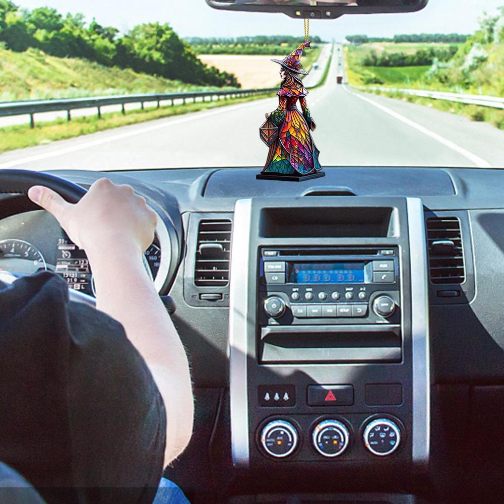 1Pc Halloween Witch Pendant For Car Decor Hangable Acrylic Pendant Car Decorative Witch Charm For Rearview Mirror Door Window Wholesale