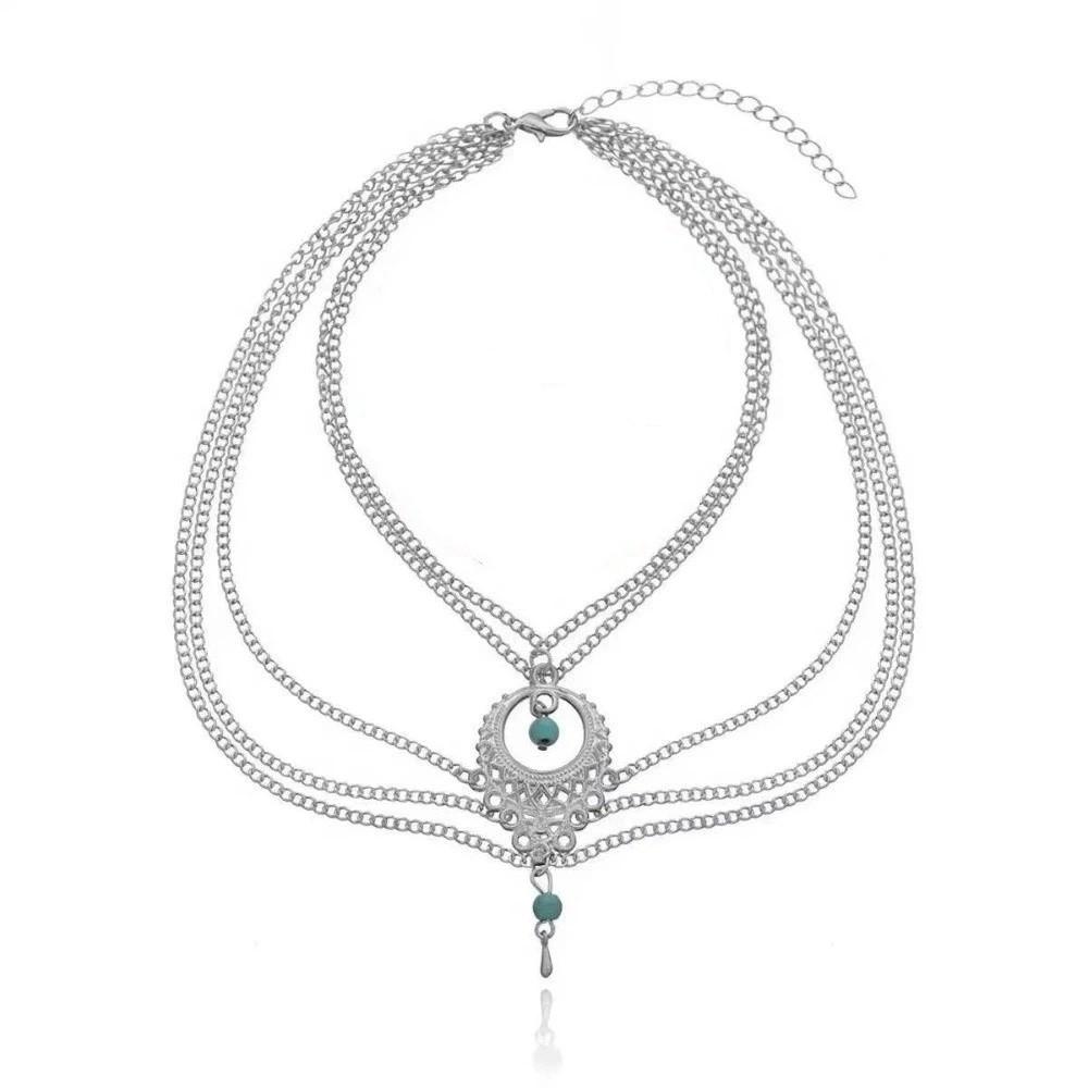 Retro Style Hollow Anklet Handmade Foot Jewelry Fashion Turquoise Foot Chain Festival