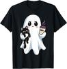 Grumpy Ghost Black Cat Meh Coffee Cute Spooky Cat Mom Humor T-Shirt