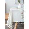 Embroidered Cotton Linen Floral Tassel Table Cloth Rectangular Tablecloth for Home Party Wedding Dining Decor Talbe Cover