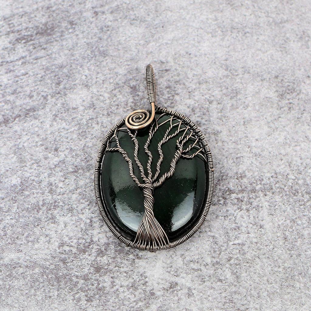 Tree Of Life Green Zade Pendant, 999 Copper Wire Wrapped Gemstone Jewelry, Handmade Pendant, Gift For Love