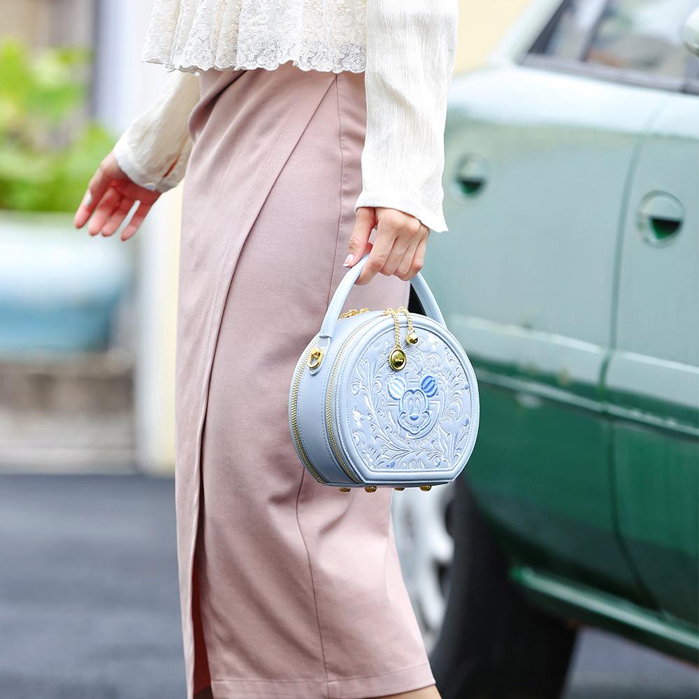 New Disney Mickey Series PU Small Round Bag, One Shoulder Handbag Women's Sky Blue/Milk White BMK-71581L